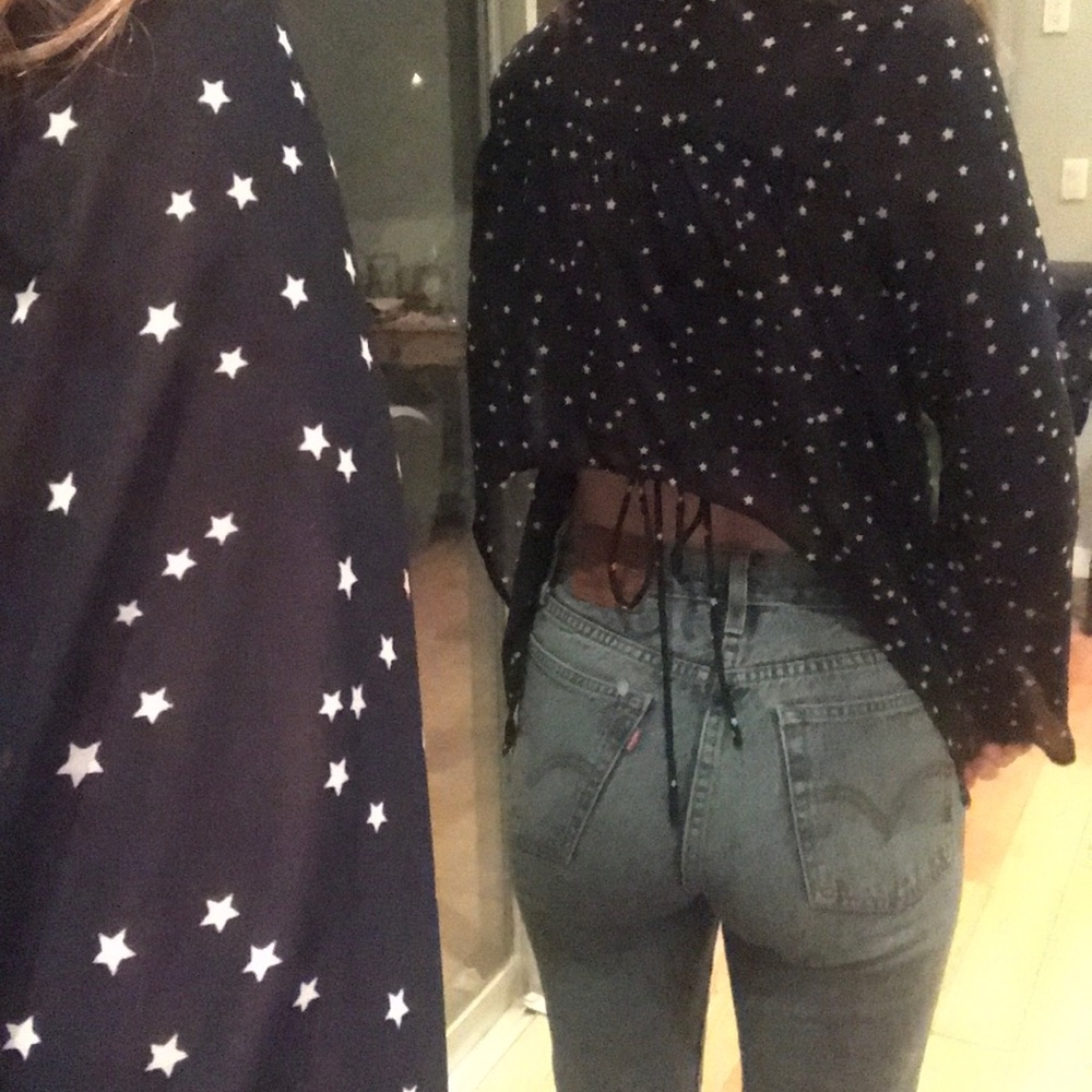 Sheer Star Pattern Button Up Cut Out Back - image 5